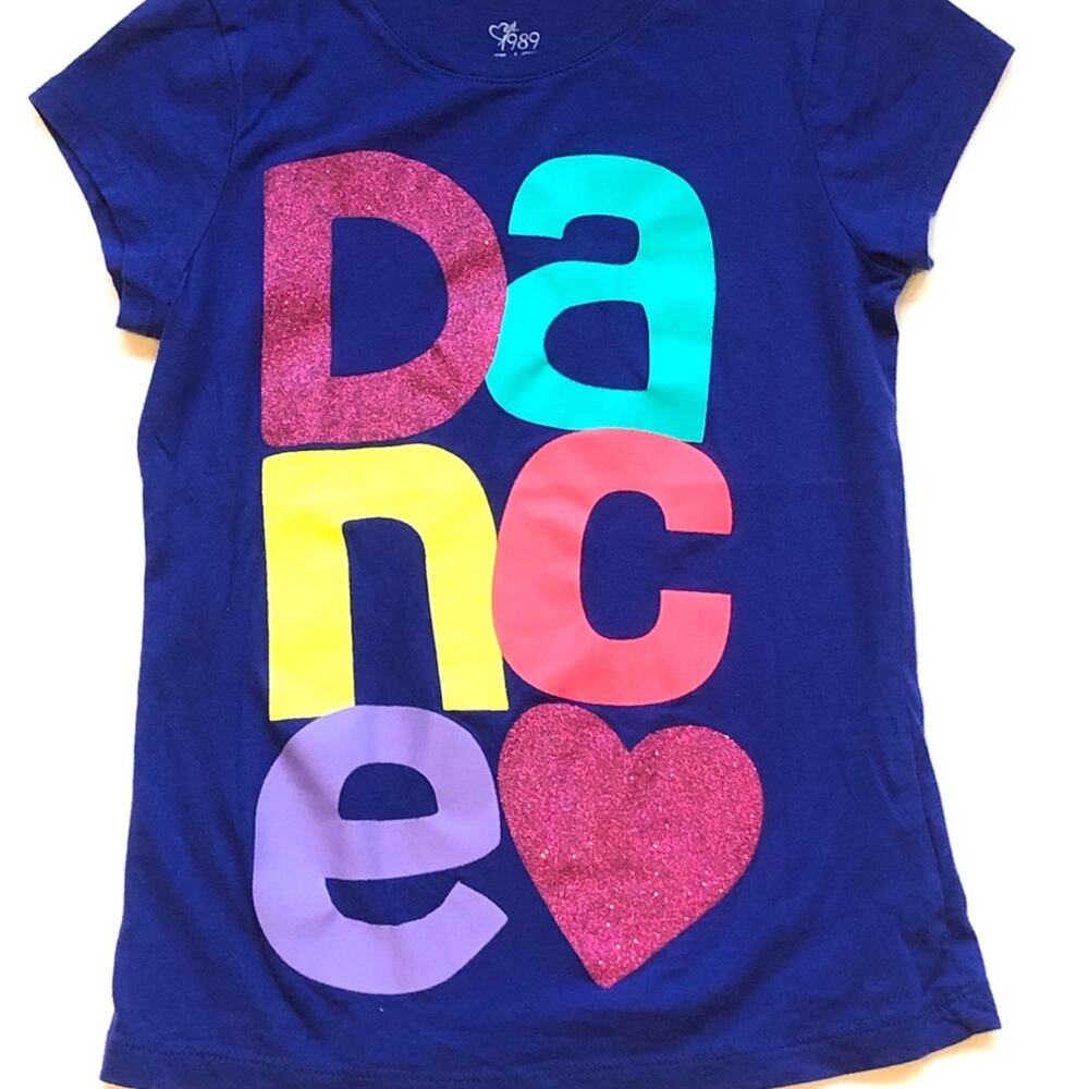 PLACE Girl’s Medium Dark Blue "DANCE" T-Shirt 100% Cotton